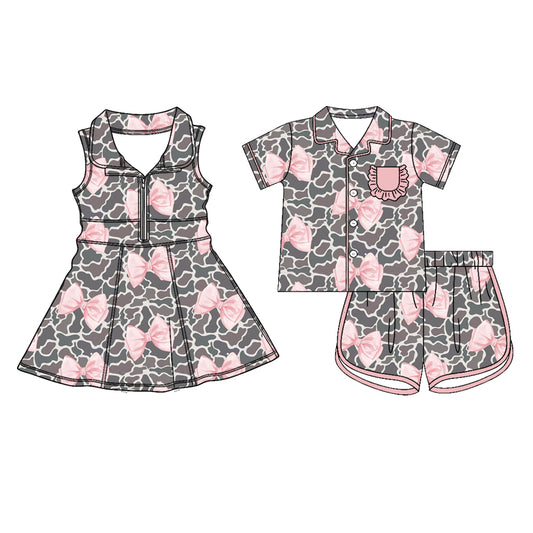 26.1.22 custom each style moq 5 eta 6-8week Sibling Sister camouflage bow baby short sleeve shorts sets and dress match design