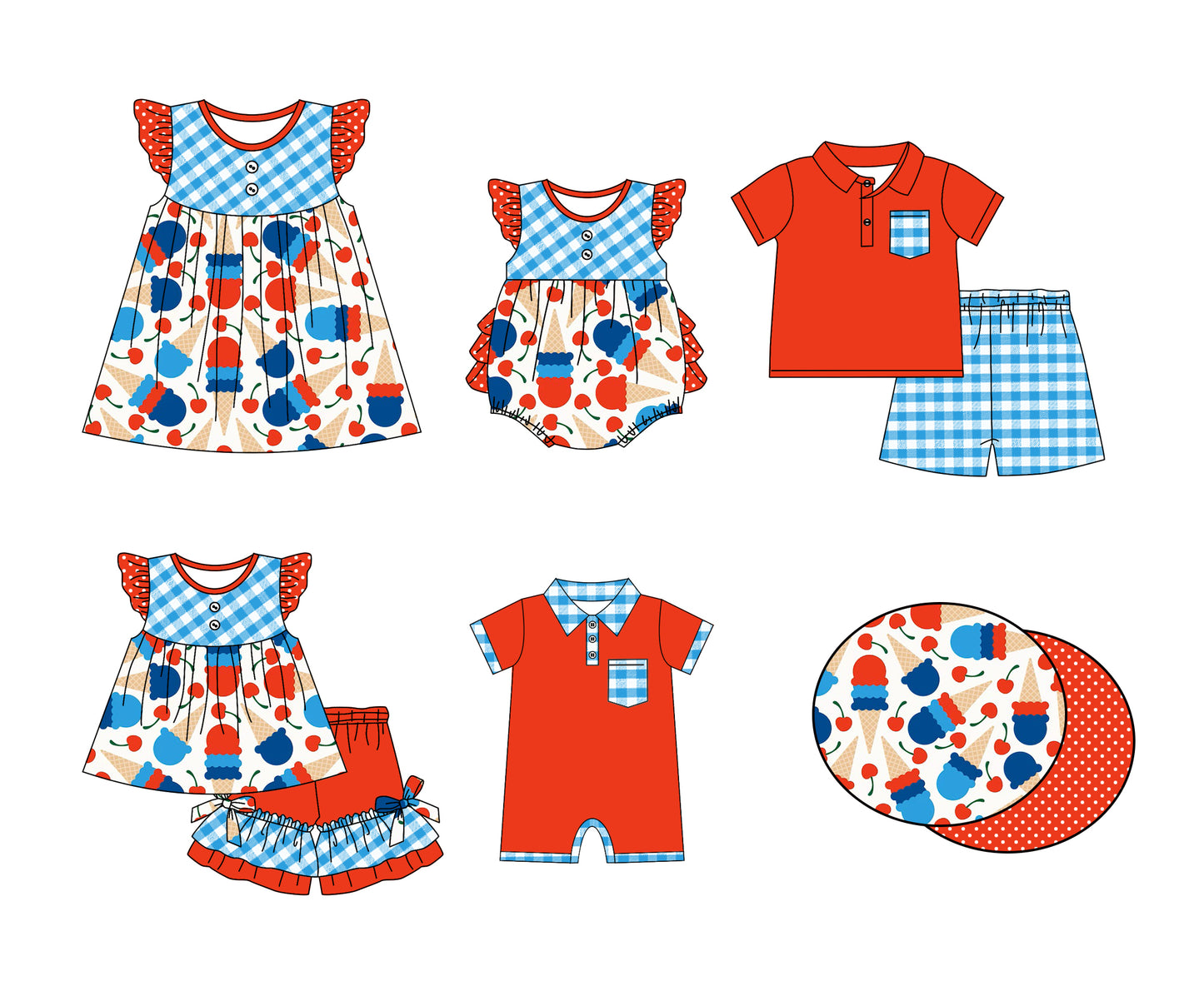 11.6 custom each style moq 5eta 4-6week Sibling Sister 4th of july baby girl short sleeve shorts sets and sets 2 and girls romper and boy romper and dress match design