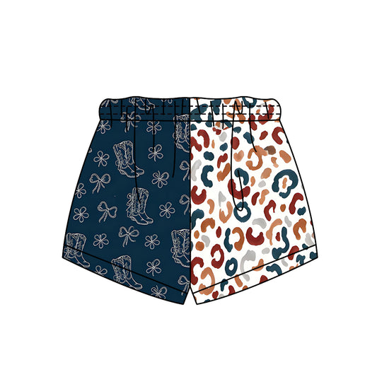 Custom moq 5 mix size milk silk summer teams Adult And Kids Leopard Spliced Summer Shorts
