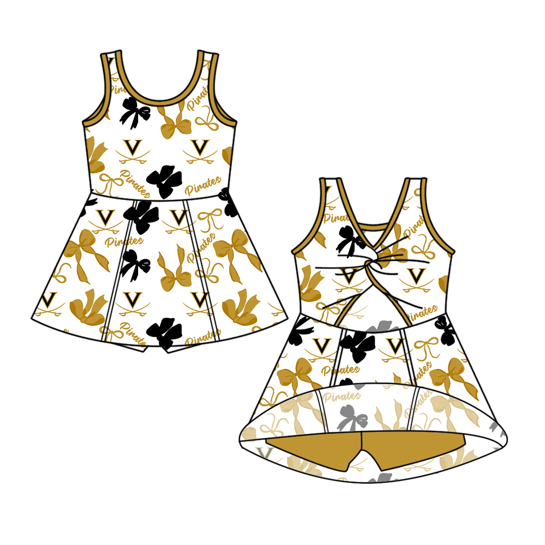 Custom moq 5 mix size milk silk summer teams Girls Sleeveless Bow Yoga Active Knee-Length Dresses