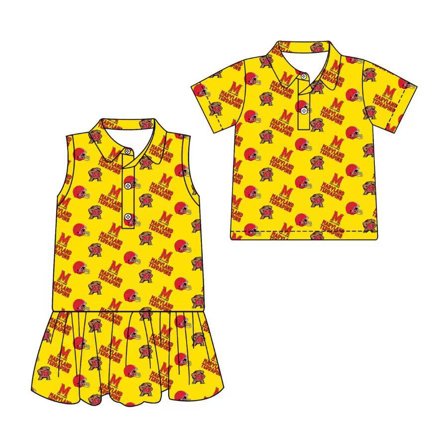 Custom moq 5 mix size milk silk summer teams Yellow Sleeveless Dress for Baby Girl Short-Sleeved Polo Shirt for Boy