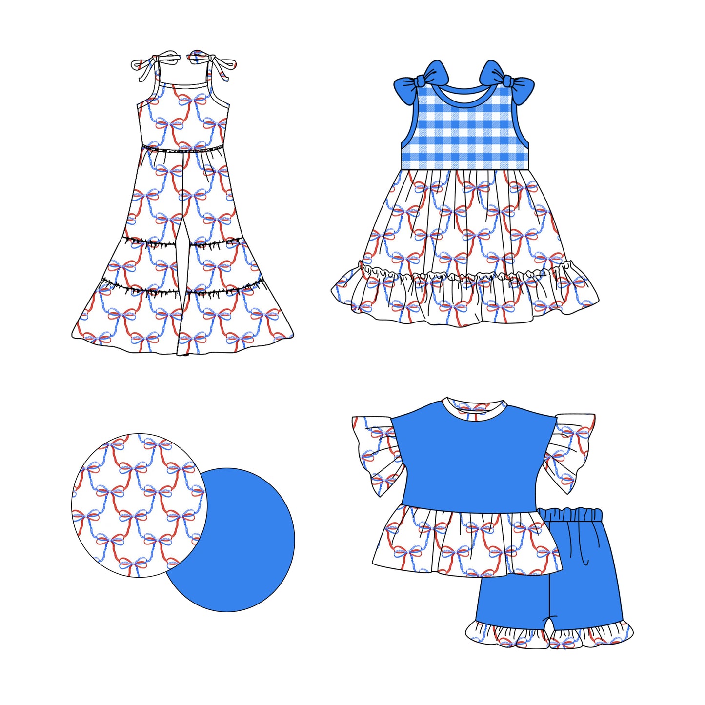 2.21 custom each style moq 5eta 4-6week Sibling Sister bow baby girl sets and dress and jumpsuit match family design
