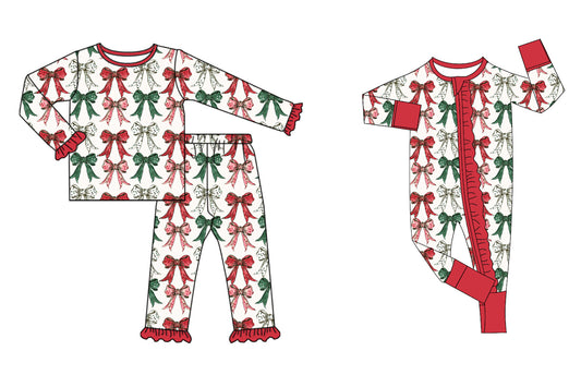 25.7.24 custom each style moq 5eta 4-6week Sibling Sister Christmas bow baby girl long sleeve pants sets and rompers match family design