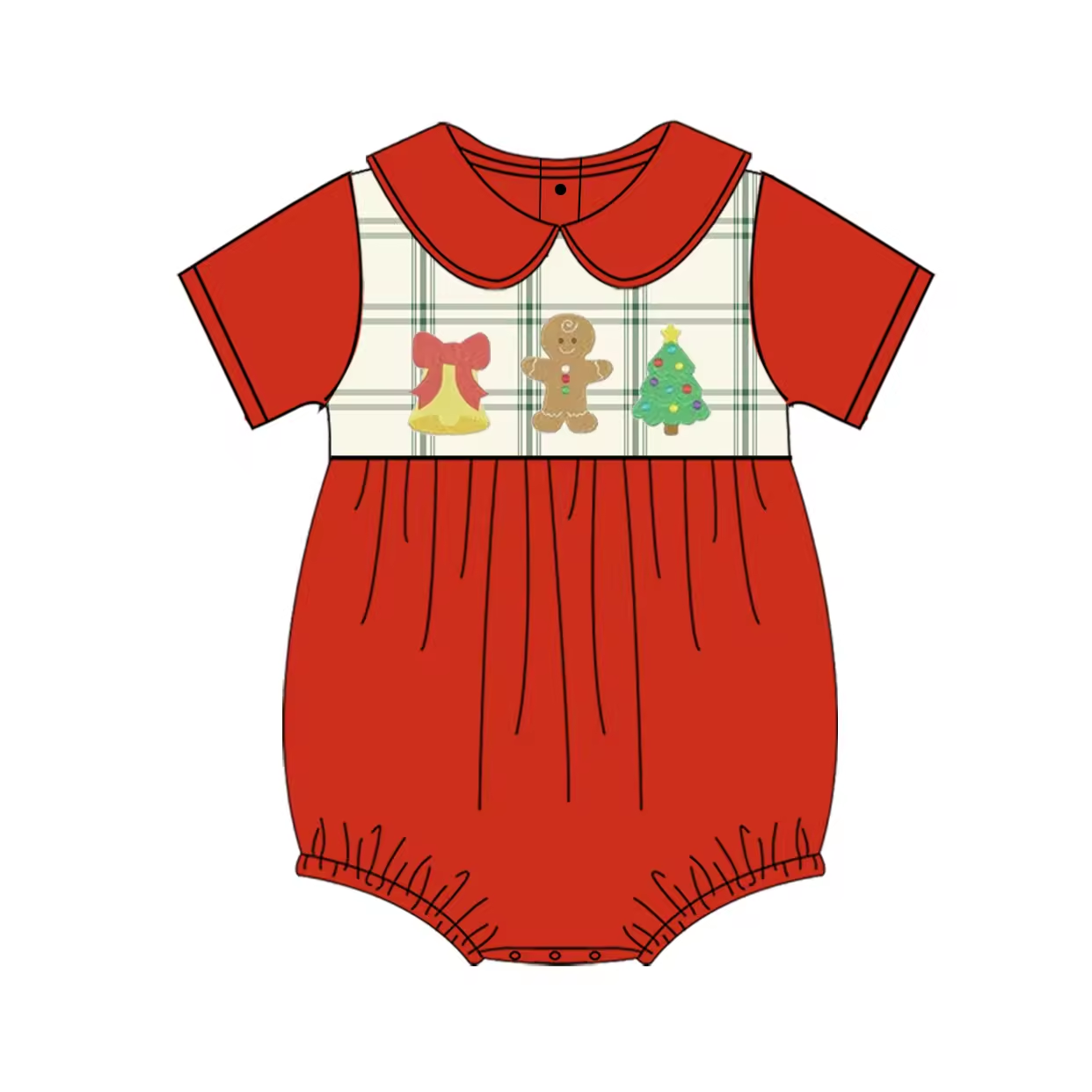 Custom moq 3 eta 6-8 weeks Christmas Bells-Bear-Christmas Tree Red Doll Collar Short Sleeve Climbing Suit