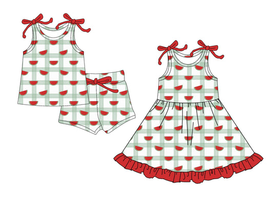 4.4 custom each style moq 5eta 4-6week Sibling Sister watermelon baby girl short sleeve shorts sets and dresses match design