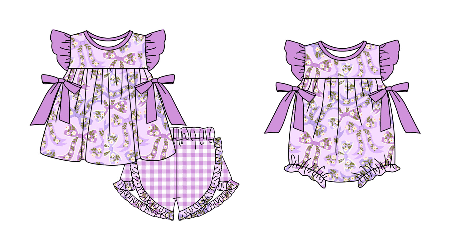 11.21 custom each style moq 5eta 4-6week Sibling Sister bow floral baby girl short sleeve shorts sets and rompers match design