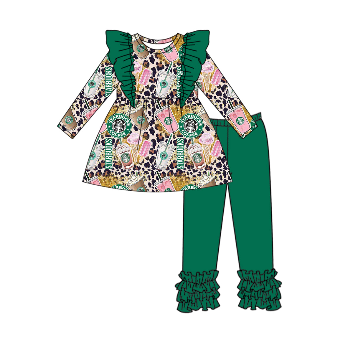 10.10 custom each style moq 5eta 4-6week baby girls clothes green long sleeve pants sets