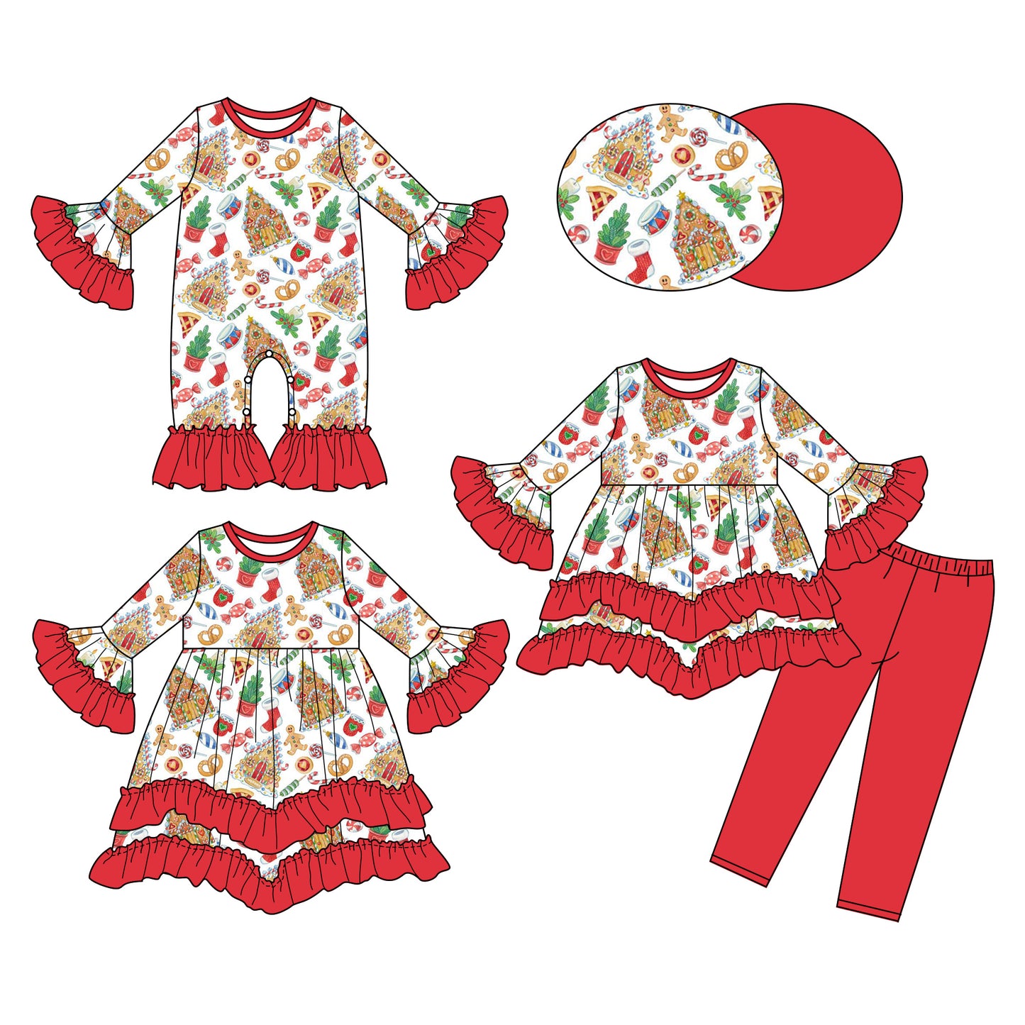 25.6.10 custom each style moq 5eta 4-6week Sibling Sisters Christmas house baby girl long sleeve pants sets and dress and rompers match family design