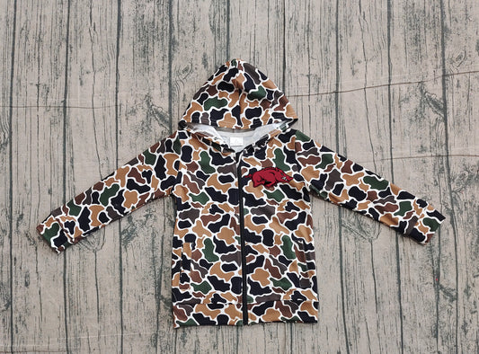 Custom moq 5 mix size milk silk baby boys clothes team summer camouflage zipper hooded long sleeve top-25.11.22