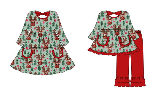25.7.18 custom each style moq 5eta 4-6week Sibling Sisters Christmas baby girl long sleeve pants sets and dress match family design