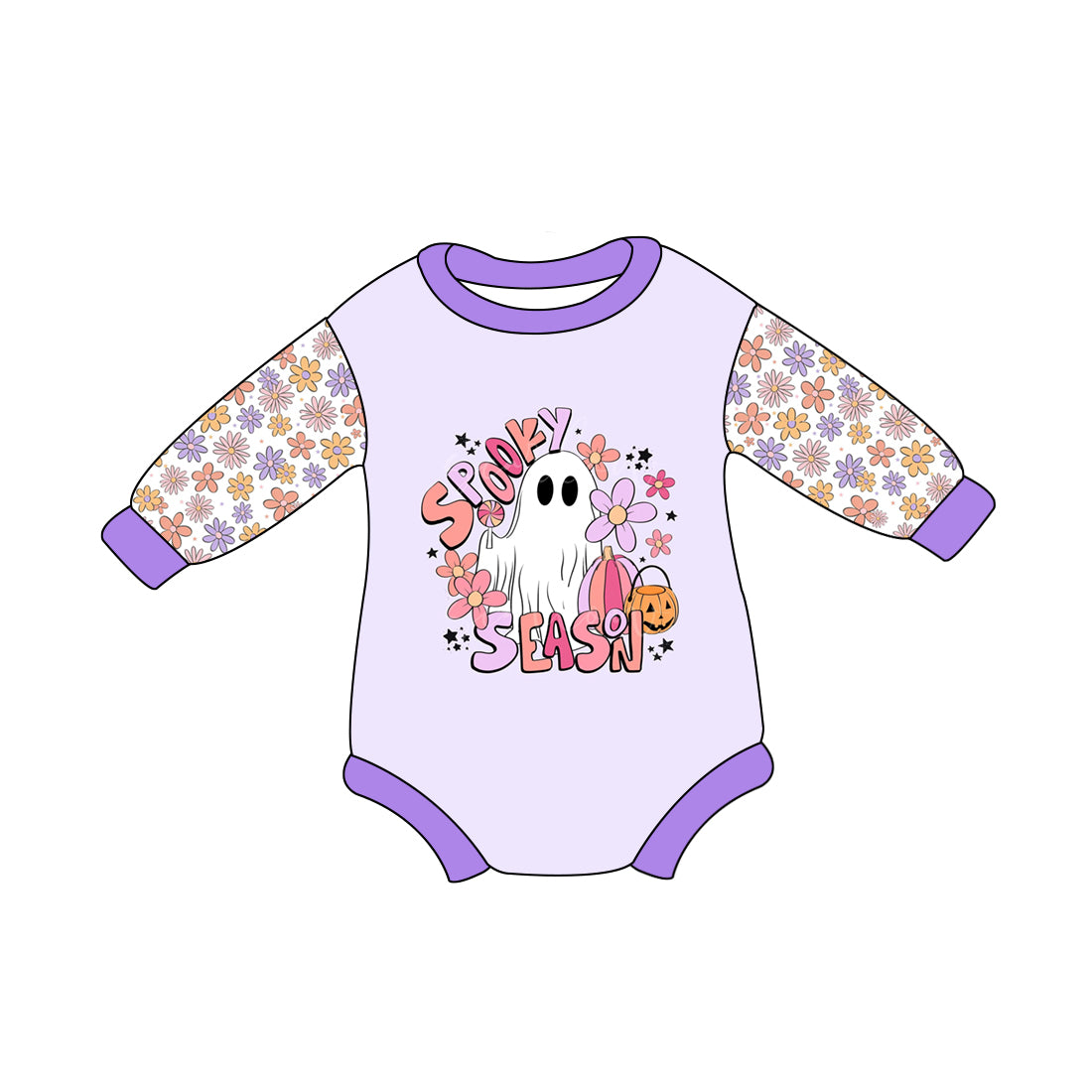 8.1 custom each style moq 5 eta 4-6week Sibling Sister baby boys clothes ghost purple long sleeve top and long sleeve romper match family design