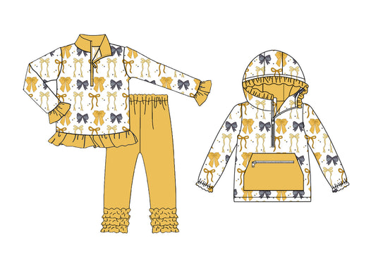 25.8.29 custom each style moq 5eta 4-6week Sibling Sisters bow baby girl long sleeve pants sets and top match family design