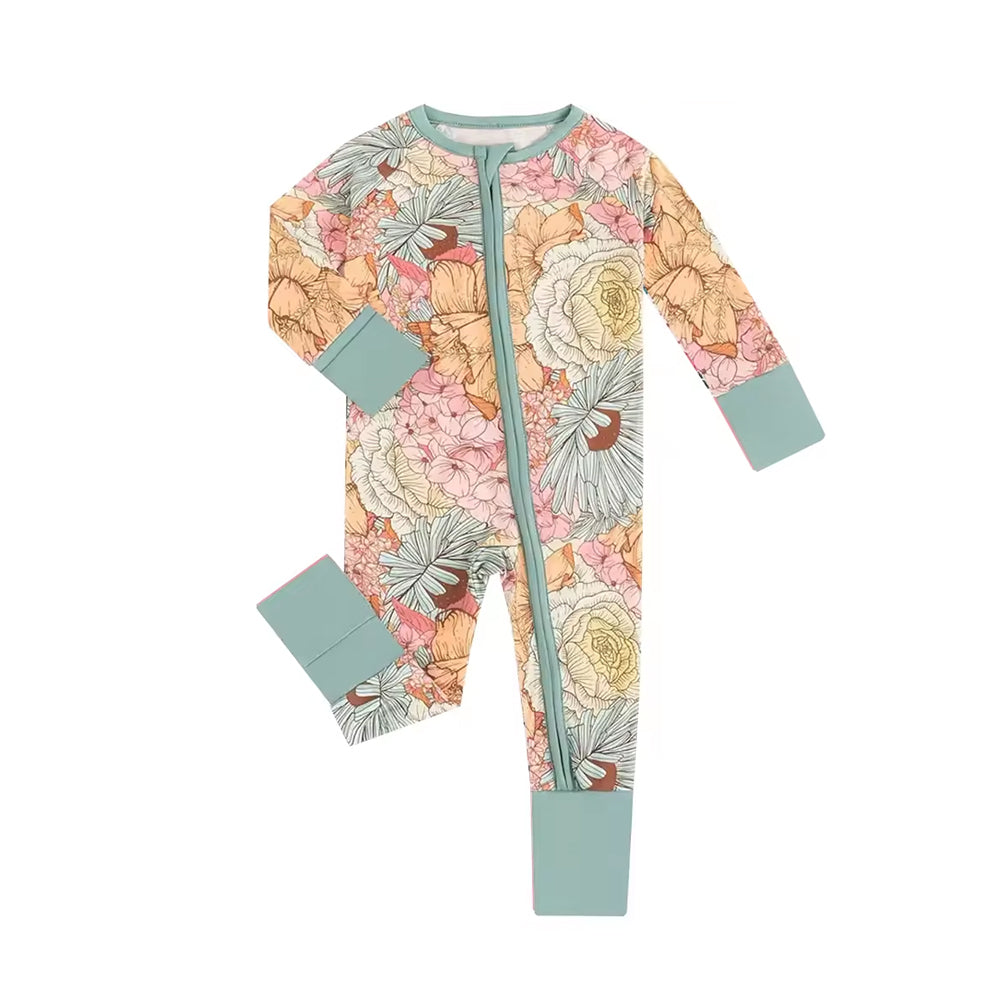 5.16custom each style moq 5eta 4-5week Sibling Sister flower print green boys outfits and baby romper match family design