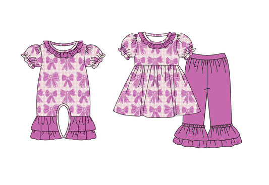 25.9.27 custom each style moq 8 eta 6-8week Sibling Sisters bow baby girl clothes short sleeve pants sets and romper match family design