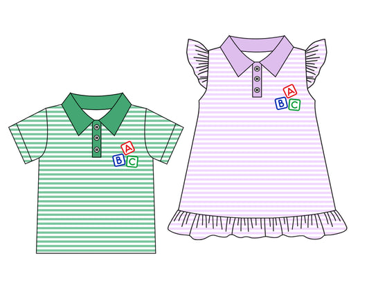 3.25 custom each style moq 5eta 4-6week Sibling Sister ABC baby girl dress and top match family design