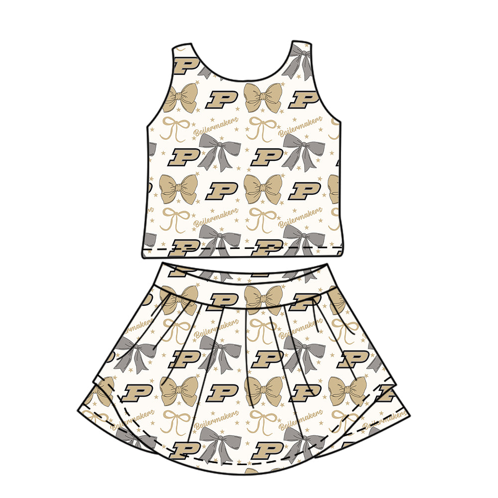 Custom moq 5 mix size milk silk summer teams baby girls clothes team bow khaki sleeveless skirts sets and dress 1 and dress 2 and dress 3-25.6.27