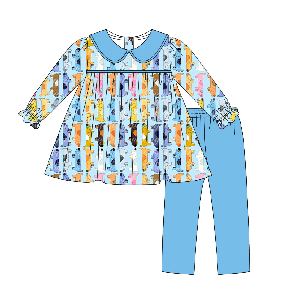 6.27 custom each style moq 5eta 4-6week Sibling Sister blue baby girls sets and dress match family design
