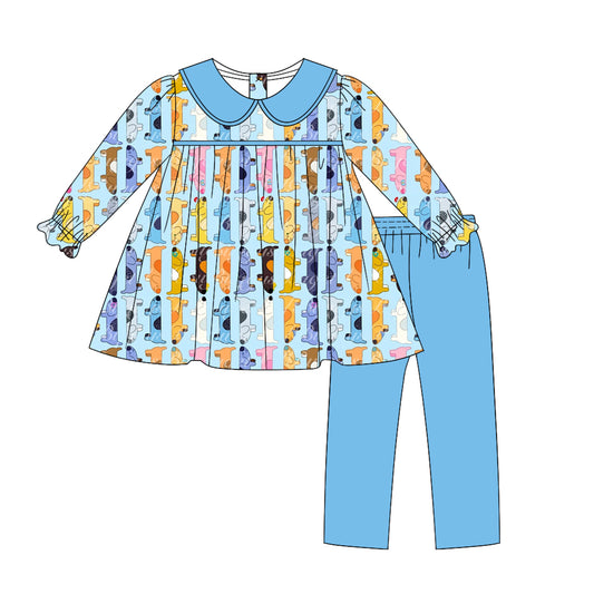 6.27 custom each style moq 5eta 4-6week Sibling Sister blue baby girls sets and dress match family design