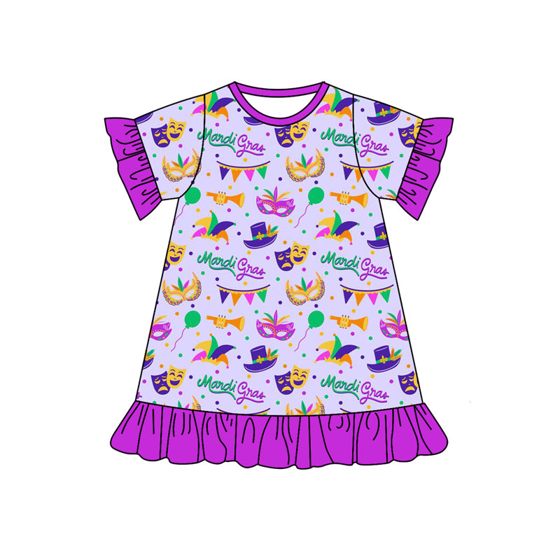 7.23 custom each style moq 5eta 4-6week Sibling Sister Mari gras purple baby girls short sleeve sets and dress and rompers match family design