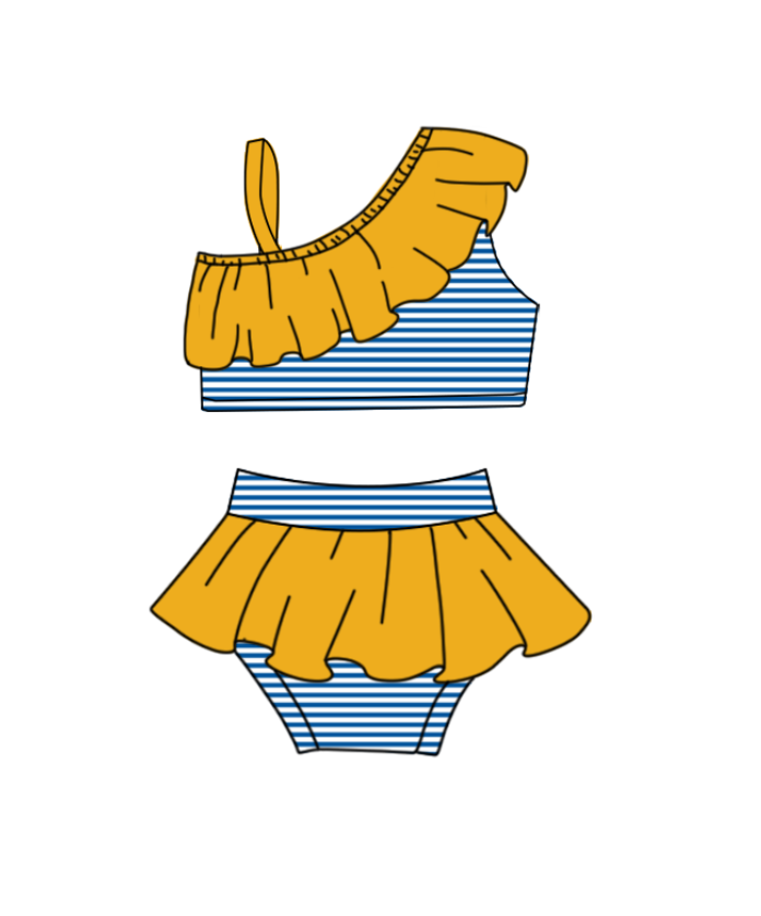 Custom moq 5 mix size milk silk summer teams baby girl boys clothes Yellow Two-Piece Swimsuit Set One Piece Swimsuits boy swim trunks