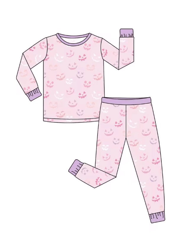 5.9custom each style moq 5eta 4-5week Sibling Sister Halloween Pumpkin Smile prints pink girls and boys outfits and baby rompers match family design