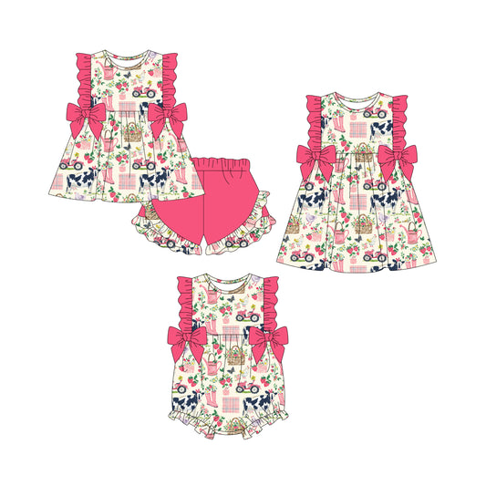 25.12.22 custom each style moq 5 eta 6-8week Sibling Sister boot floral baby short sleeve shorts sets and romper and dress match design