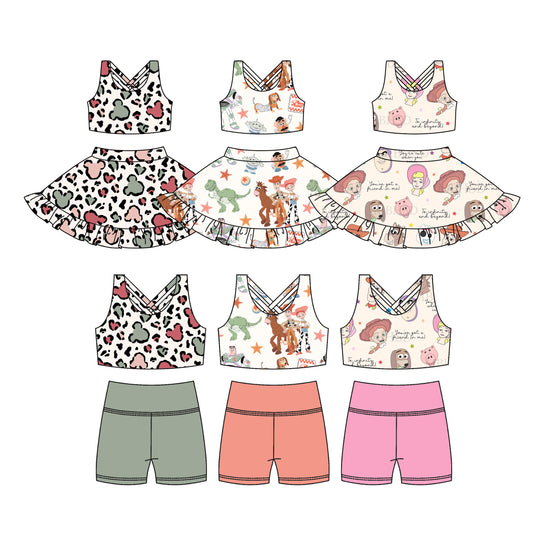 3.18 custom each style moq 5eta 4-6week Sibling Sister baby girls clothes Short sleeve yoga shorts sets and dress match family design