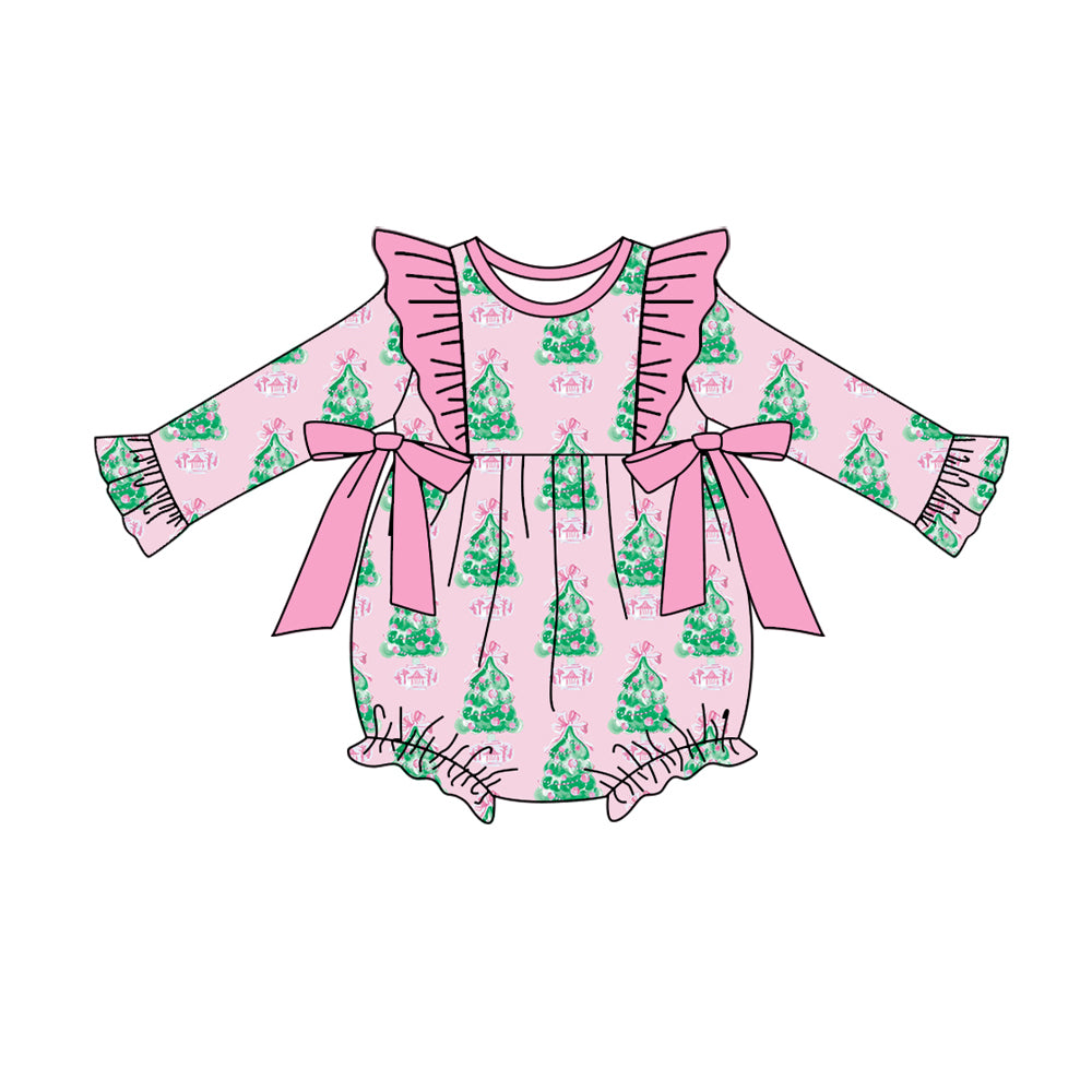 7.11custom each style moq 5eta 4-6week Sibling Sister Christmas trees pink baby girls sets and dress and rompers match family design