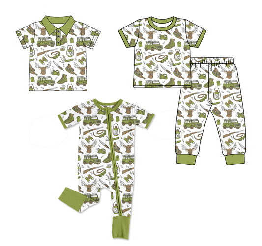 4.3 Custom moq 5 mix size Sibling Baby Boys Green Short-Sleeved Top And Pants Set Short-Sleeved Polo Shirt Zip-Up Romper Comfortable Clothing for Little Ones
