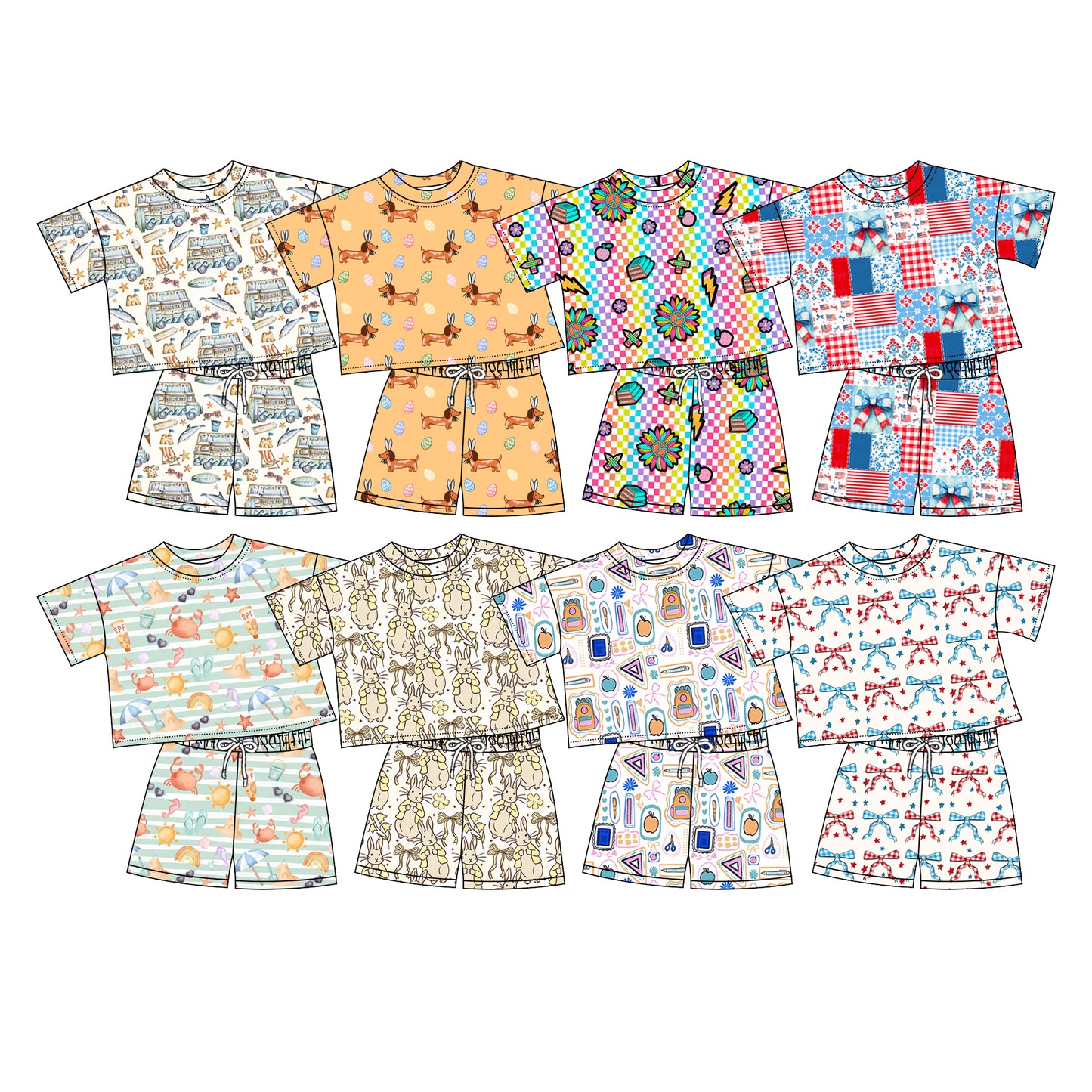 Custom moq 5 mix size Sibling Baby Girl's Short-Sleeved Top And Drawstring Shorts Set Cute Casual Outfit for Little Ones
