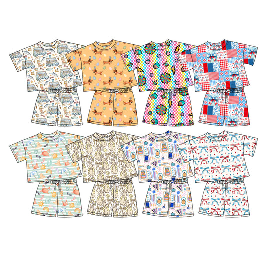Custom moq 5 mix size Sibling Baby Girl's Short-Sleeved Top And Drawstring Shorts Set Cute Casual Outfit for Little Ones