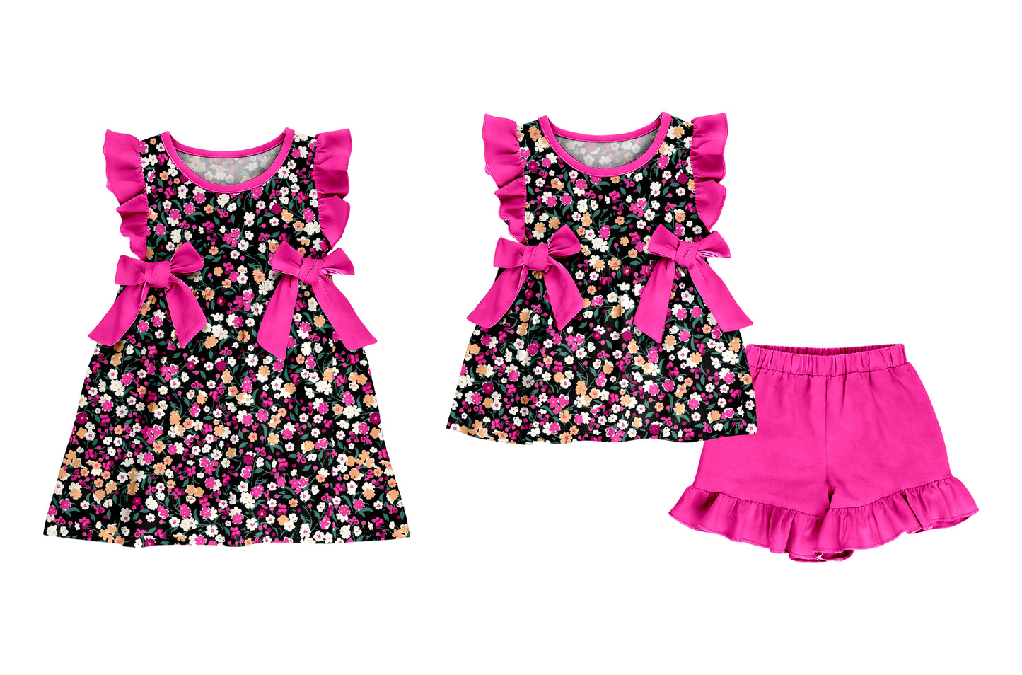 2.27 Custom moq 5 mix size Sibling Baby Girl's Floral print Sleeveless Top And Shorts Set Cute Romper Dress for Summer