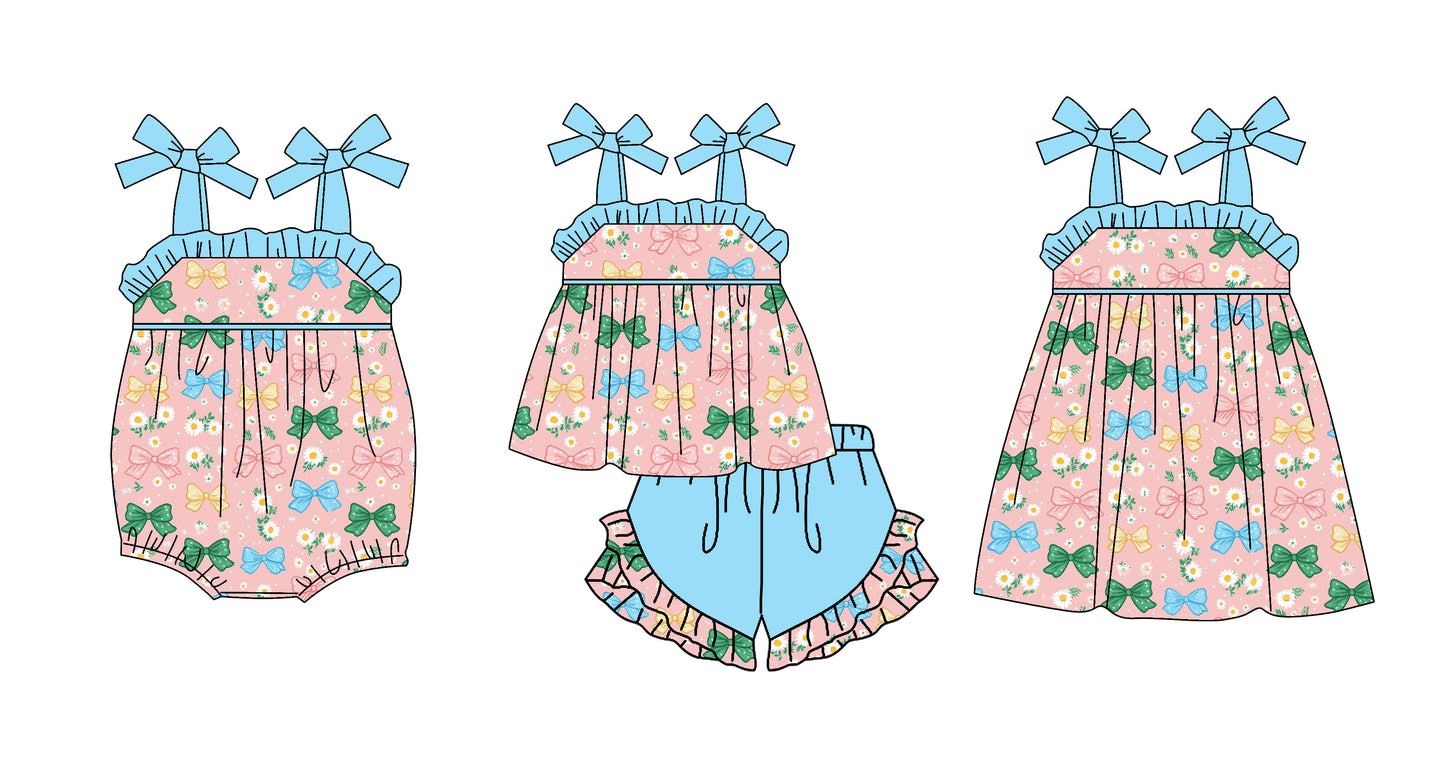 3.20 Custom moq 5 mix size Sibling Cute Clothes Baby Girl's Strap Top And Blue Short Set Matching Romper Dress for Summer