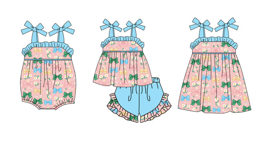 3.20 Custom moq 5 mix size Sibling Cute Clothes Baby Girl's Strap Top And Blue Short Set Matching Romper Dress for Summer