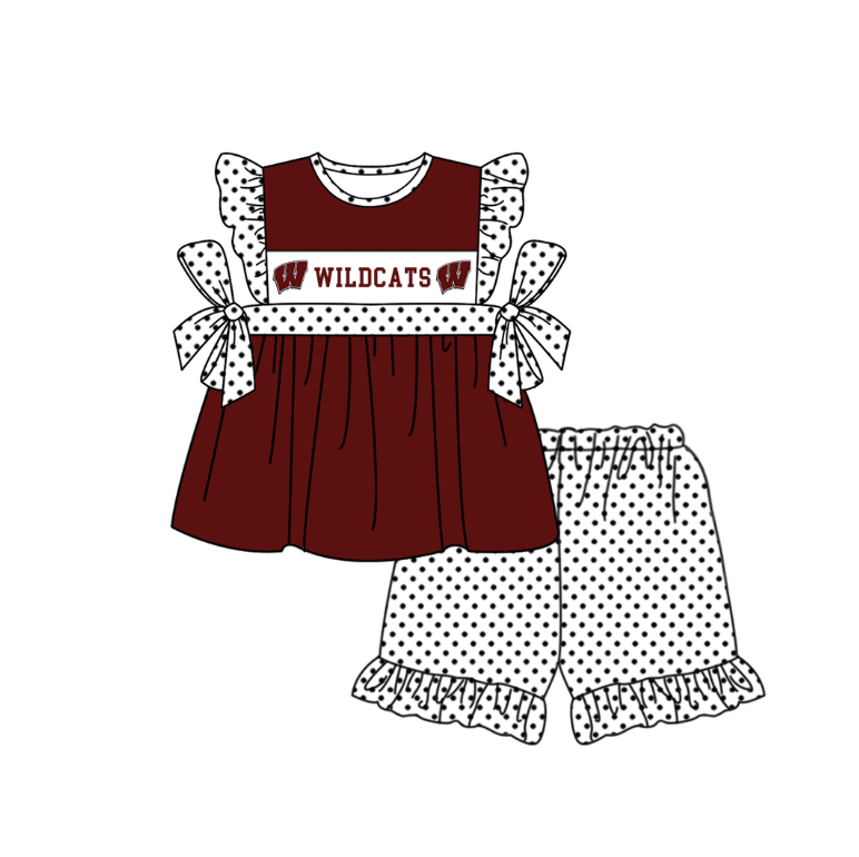 Custom moq 5 mix size milk silk summer teams baby girl boys clothes Dark red short sleeve shorts sets 2  and dress and rompers 2 series