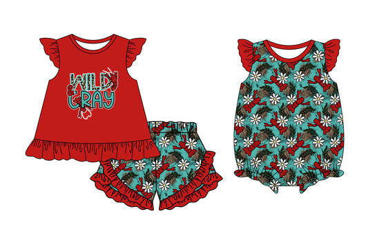 25.11.10 custom each style moq 5 eta 6-8 week Sibling Sister lobster baby girl short sleeve shorts sets and rompers match family design