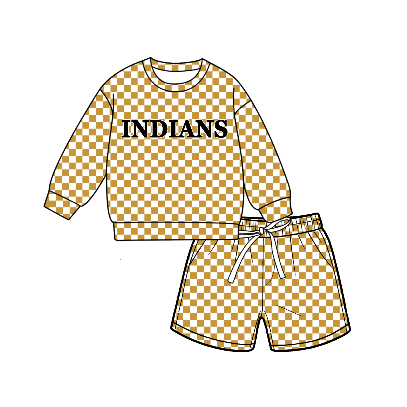 custom moq 5 mix size MSD070703 Baby Kids Checked Long Sleeve Top Drawstring Shorts Clothes Set