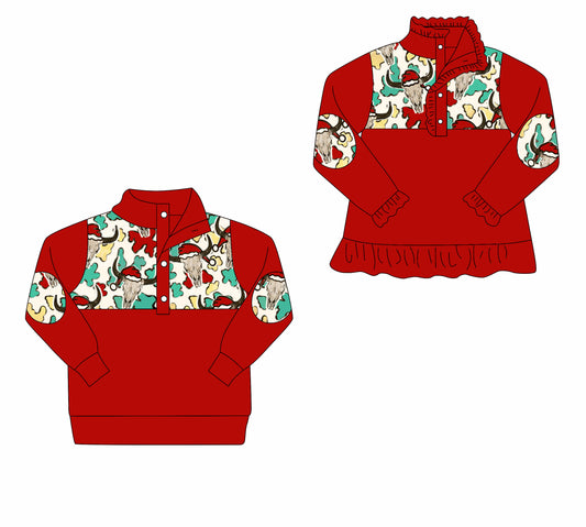 25.8.25 custom each style moq 5eta 4-6week Sibling Sister Christmas cow head red baby boy long sleeve top 2