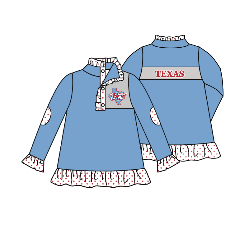 custom moq 5 mix size MSD072904 Baby Girls Print Ruffle Zip Pullover Long Sleeve Tunic Top Polka Dot Ruffle