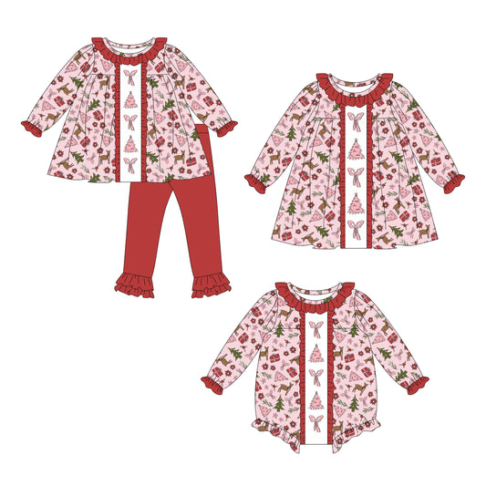 25.7.3 custom each style moq 5eta 4-6week Sibling Sisters Christmas baby girl long sleeve pants sets and dress and rompers match family design