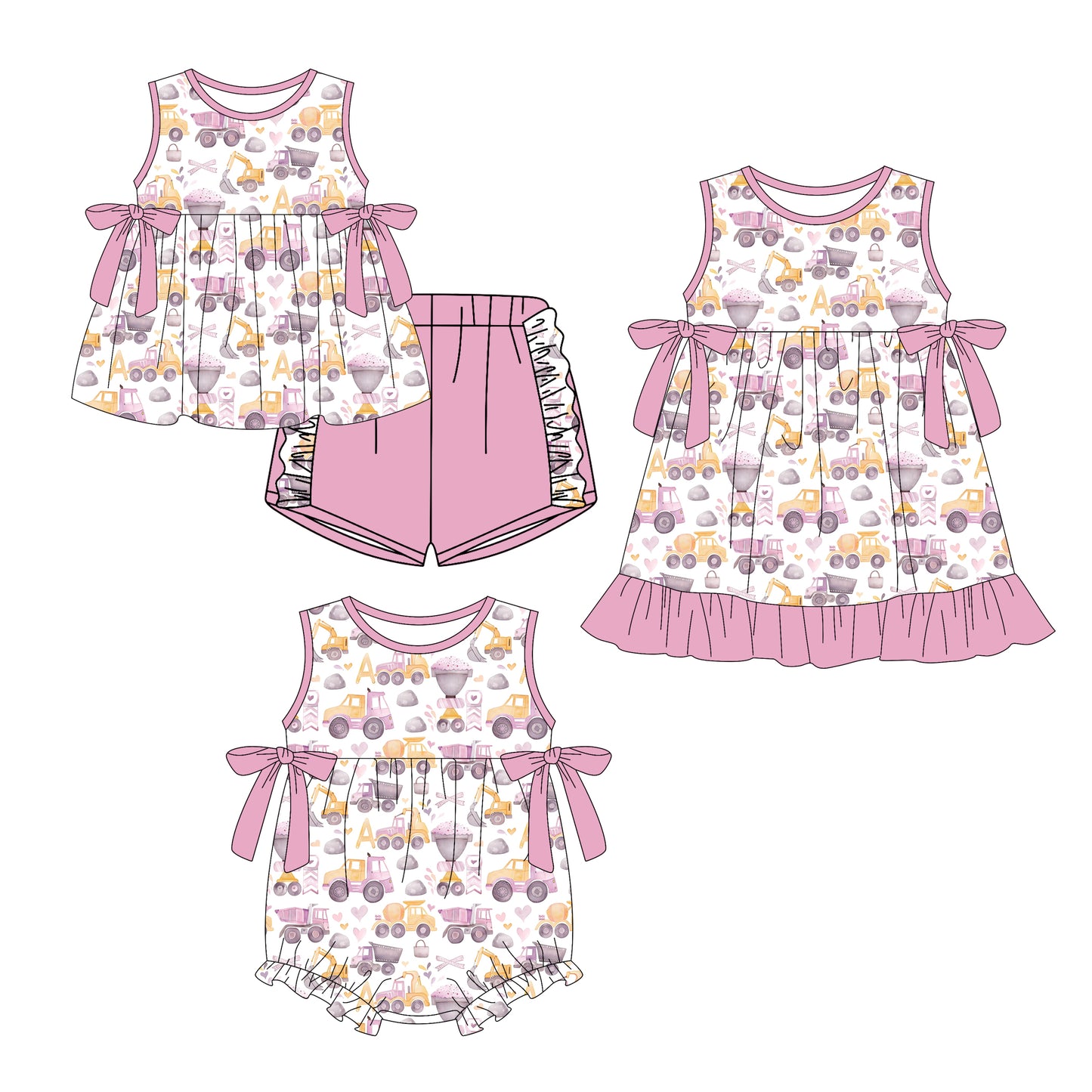 25.12.25 custom each style moq 5 eta 6-8week Sibling Sister bow baby short sleeve shorts sets and romper and dress match design