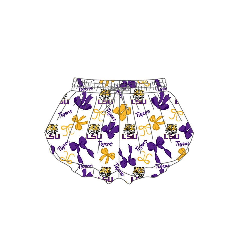 Custom moq 5 mix size milk silk summer teams Purple Yellow Bow Baby Girls Vest Top Skirt Shorts Sets Sleeveless Yoga Knee Length Dresses Yoga Shorts