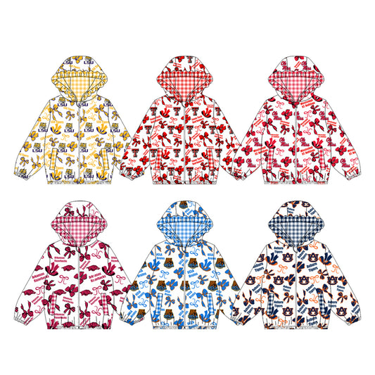 custom moq 5 mix size XFC070903 Baby Girls Fashion Bow Pocket Zipper Team Hoodie Top