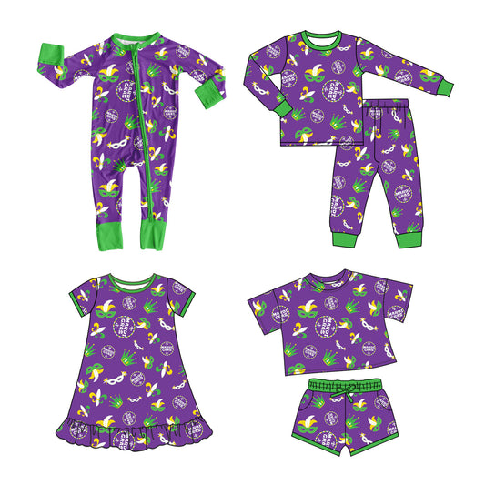 25.10.13 custom each style moq 5 eta 6-8week Sibling Sisters mardi gras baby girl long sleeve pants sets and shorts sets and dress and rompers match family design