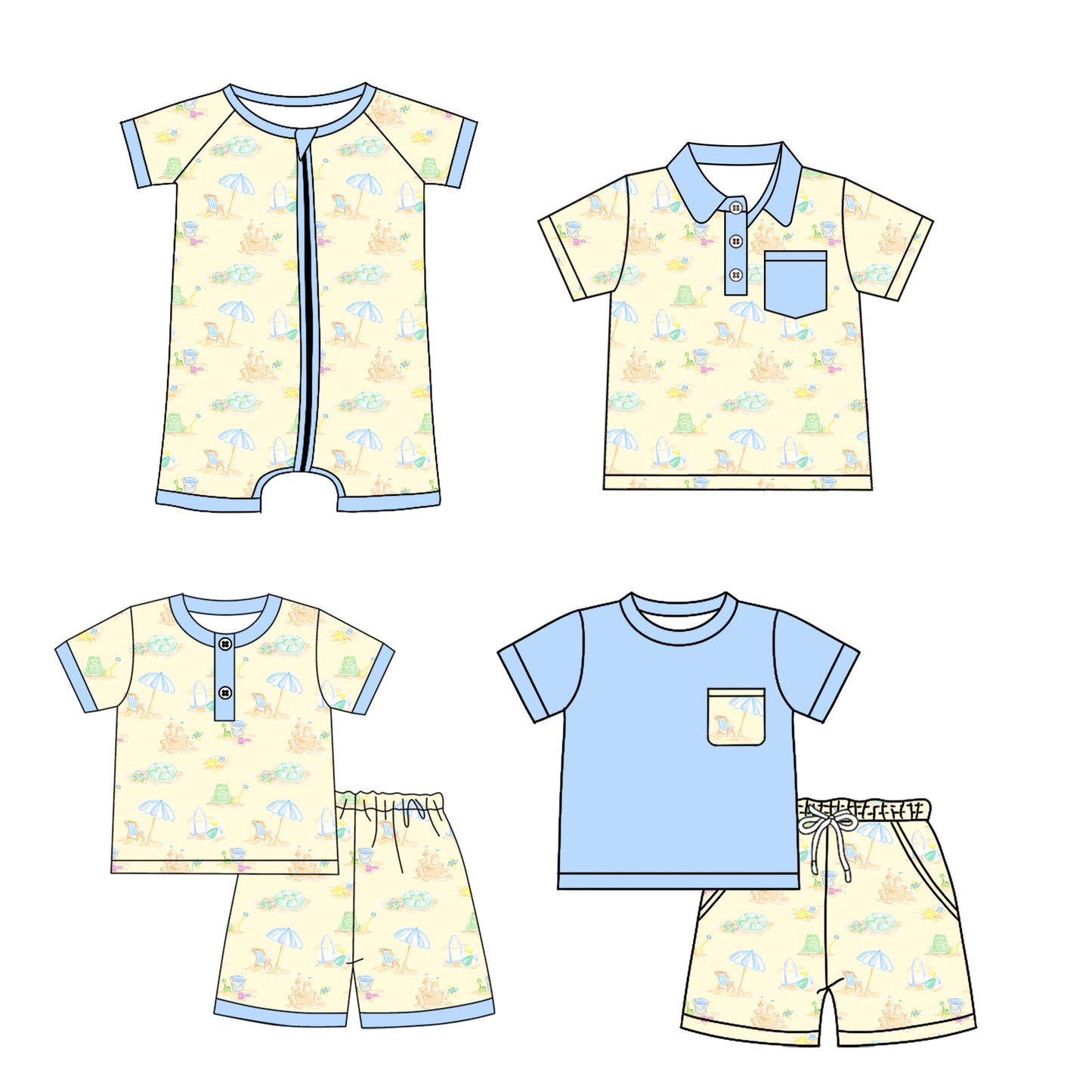 3.6 custom each style moq 5eta 4-6week Sibling Sister beach baby girl sets 1 and sets 2 and boy rompers and top match family design