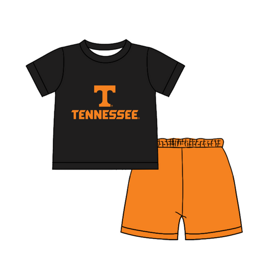 Custom moq 5 mix size milk silk summer teams Baby Boy's black Short-Sleeved O-Neck Top And solid color Shorts Set