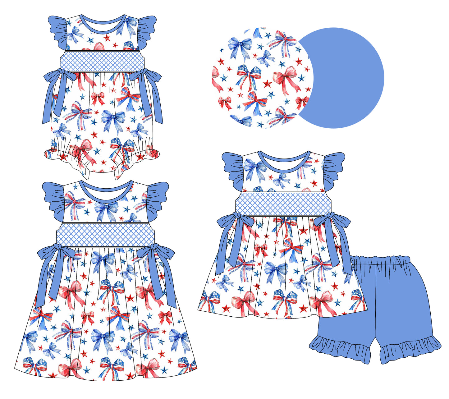 3.7 custom each style moq 5eta 4-6week Sibling Sisters bow baby girl short sleeve shorts sets and dress and rompers match family design
