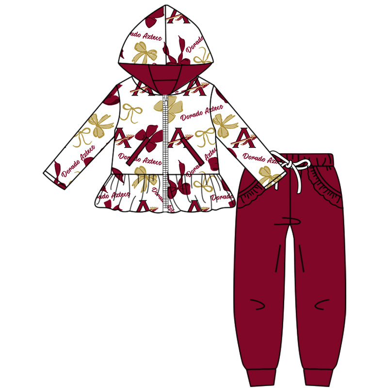 Custom moq 5 mix size milk silk summer teams baby girls clothes bow brick red hooded long sleeve pants sets and boy sets and dress and hooded top and pant-25.8.15