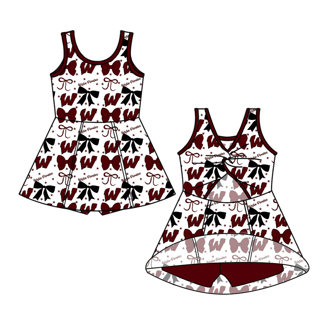 Custom moq 5 mix size milk silk baby girls clothes team bow brick red hooded long sleeve tops and and skirts sets and dress and shorts-25.7.17