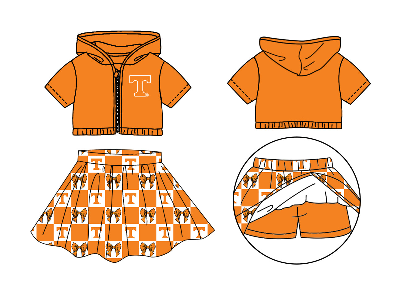Custom moq 3 or 5 mix size milk silk summer teams baby girl clothes orange sleeveless skirts sets 3 and dresss and shorts-26.1.20